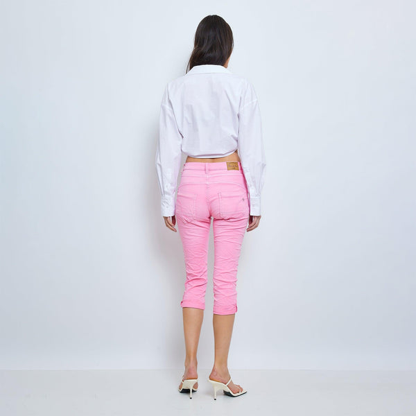 Color:Rose , Pantacourt en JoggJeans à Boutons - Pantacourt Femme - Place du jour