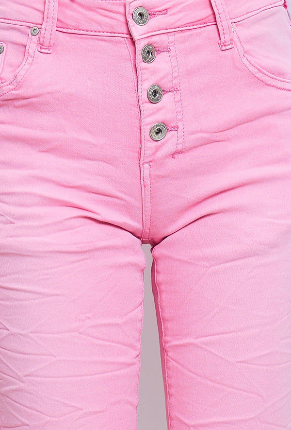 Color:Rose , Pantacourt en JoggJeans à Boutons - Pantacourt Femme - Place du jour