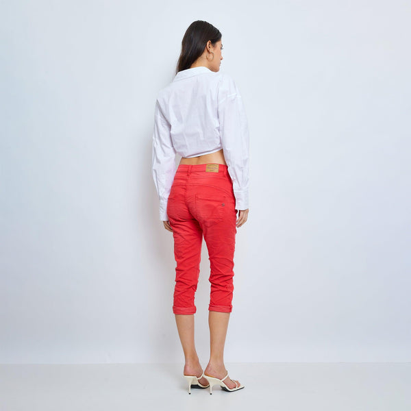 Color:Rouge , Pantacourt en JoggJeans à Boutons - Pantacourt Femme - Place du jour