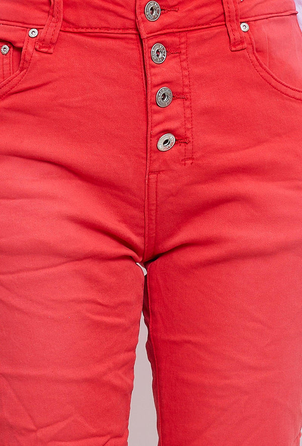 Color:Rouge , Pantacourt en JoggJeans à Boutons - Pantacourt Femme - Place du jour