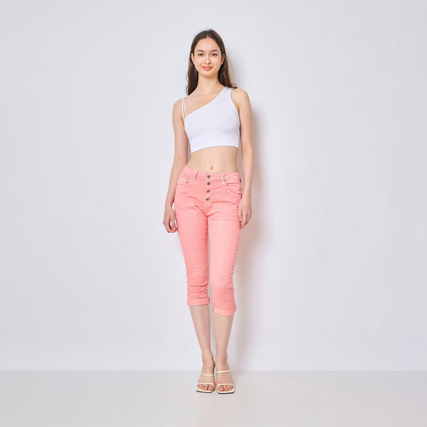 Color:Saumon , Pantacourt en JoggJeans à Boutons - Pantacourt Femme - Place du jour