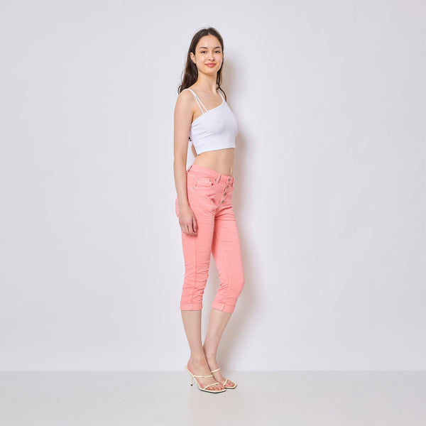 Color:Saumon , Pantacourt en JoggJeans à Boutons - Pantacourt Femme - Place du jour