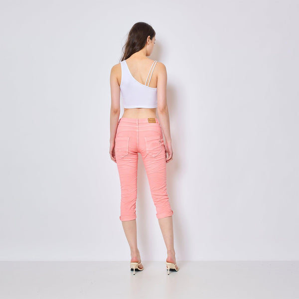 Color:Saumon , Pantacourt en JoggJeans à Boutons - Pantacourt Femme - Place du jour