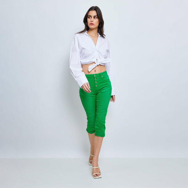 Color:Vert , Pantacourt en JoggJeans à Boutons - Pantacourt Femme - Place du jour