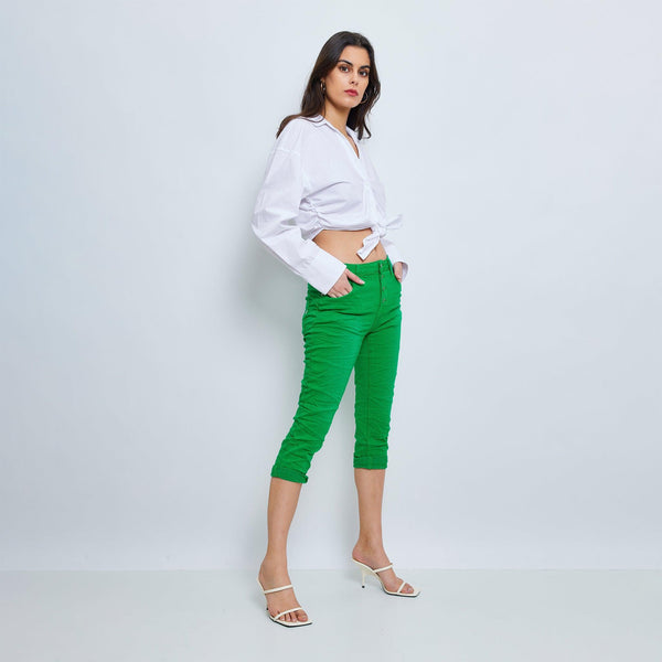 Color:Vert , Pantacourt en JoggJeans à Boutons - Pantacourt Femme - Place du jour