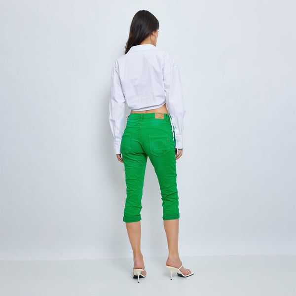 Color:Vert , Pantacourt en JoggJeans à Boutons - Pantacourt Femme - Place du jour