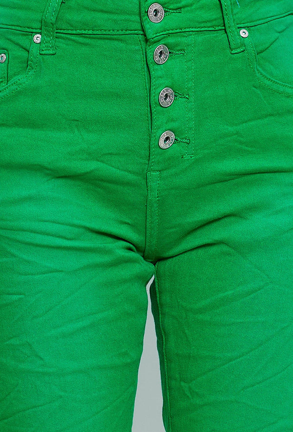 Color:Vert , Pantacourt en JoggJeans à Boutons - Pantacourt Femme - Place du jour