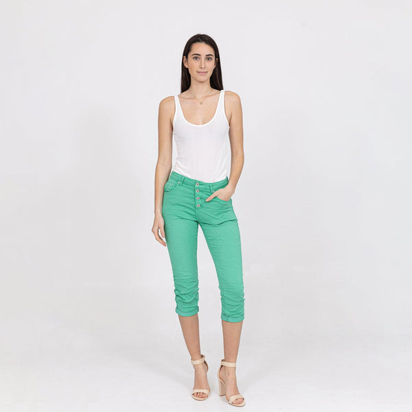 Color:Vert clair , Pantacourt en JoggJeans à Boutons - Pantacourt Femme - Place du jour