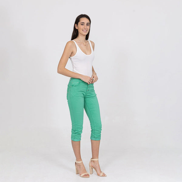 Color:Vert clair , Pantacourt en JoggJeans à Boutons - Pantacourt Femme - Place du jour