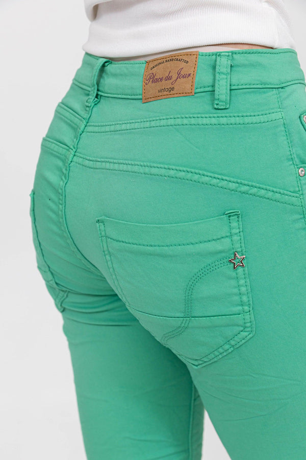 Color:Vert clair , Pantacourt en JoggJeans à Boutons - Pantacourt Femme - Place du jour