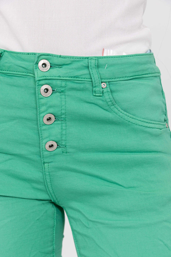 Color:Vert clair , Pantacourt en JoggJeans à Boutons - Pantacourt Femme - Place du jour
