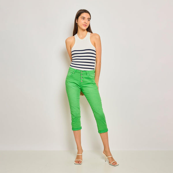 Color:Vert mela , Pantacourt en JoggJeans à Boutons - Pantacourt Femme - Place du jour