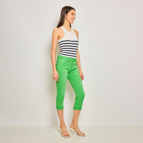 Color:Vert mela , Pantacourt en JoggJeans à Boutons - Pantacourt Femme - Place du jour