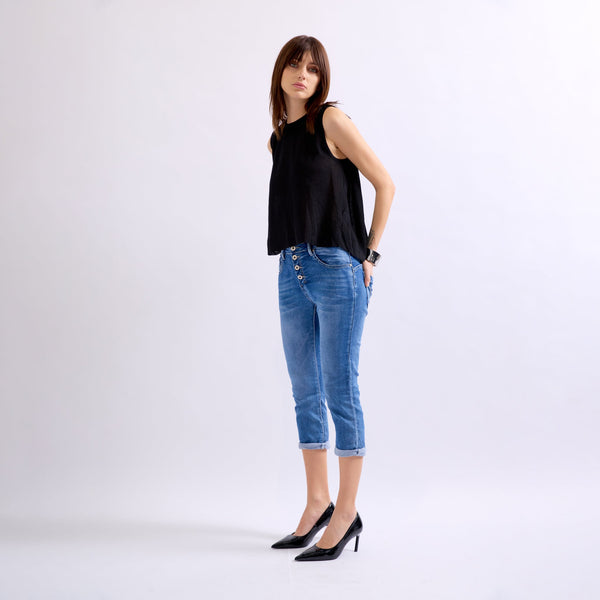 Color:Jean bleu, Pantacourt Rachel JoggJeans Boutons - Place du Jour