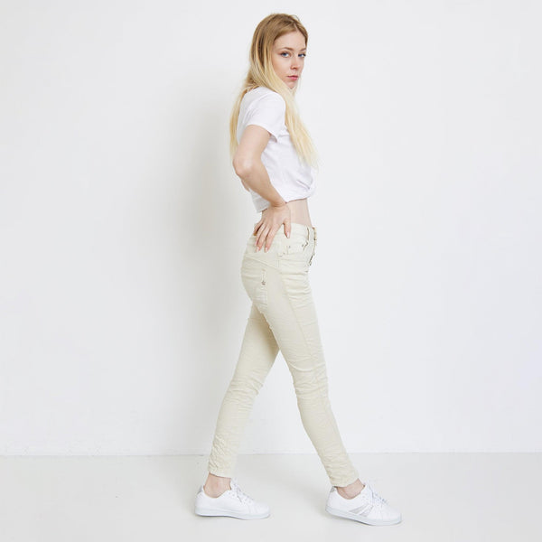 Color:Beige, Classique Boyfriend Stretch en Joggjeans - Pantalon couleur femme - Place du jour