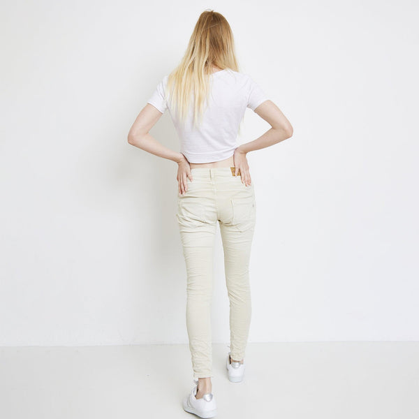 Color:Beige, Classique Boyfriend Stretch en Joggjeans - Pantalon couleur femme - Place du jour