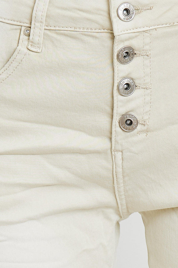 Color:Beige, Classique Boyfriend Stretch en Joggjeans - Pantalon couleur femme - Place du jour