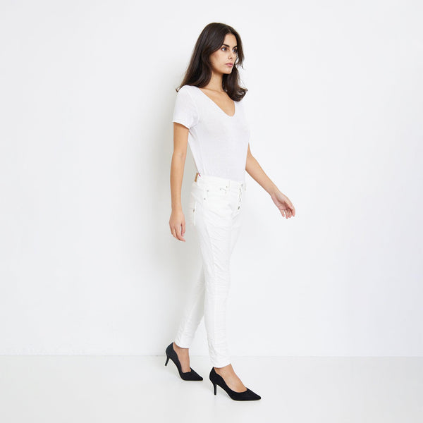 Color:Ecru ,Classique Boyfriend Stretch en Joggjeans - Pantalon couleur femme - Place du jour