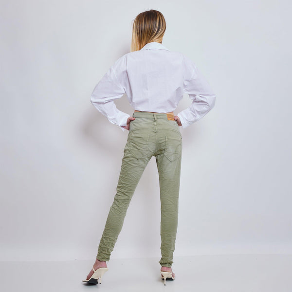 Color:Kaki ,Classique Boyfriend Stretch en Joggjeans - Pantalon couleur femme - Place du jour