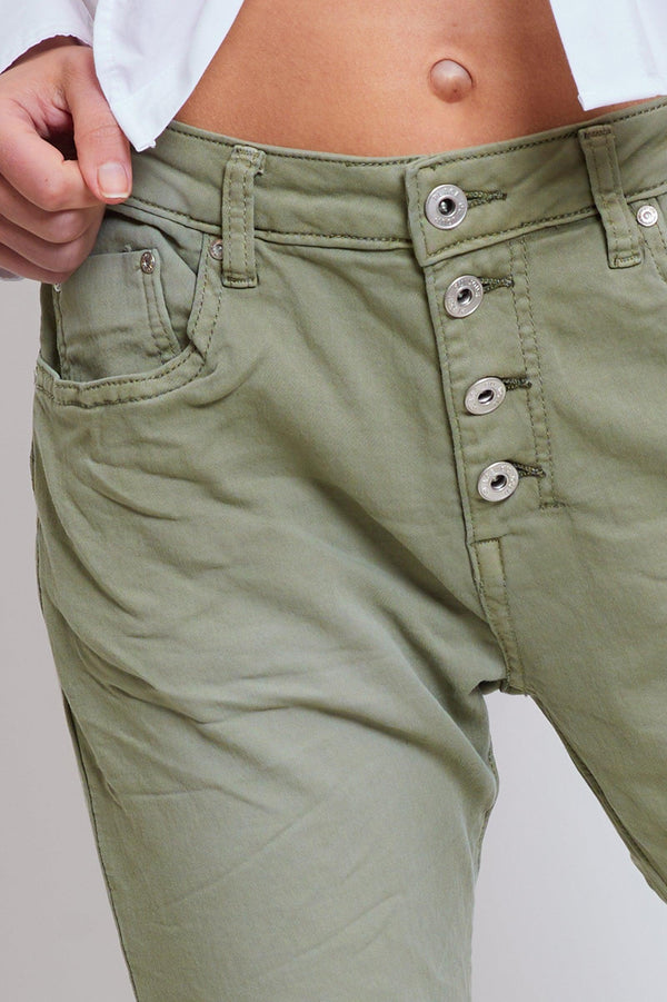 Color:Kaki ,Classique Boyfriend Stretch en Joggjeans - Pantalon couleur femme - Place du jour