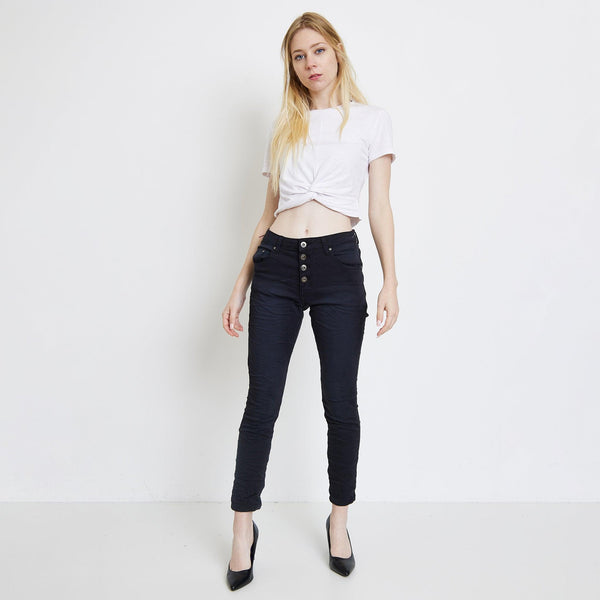 Color:Noir ,Classique Boyfriend Stretch en Joggjeans - Pantalon couleur femme - Place du jour