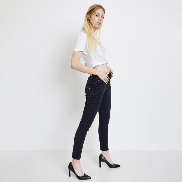 Color:Noir ,Classique Boyfriend Stretch en Joggjeans - Pantalon couleur femme - Place du jour