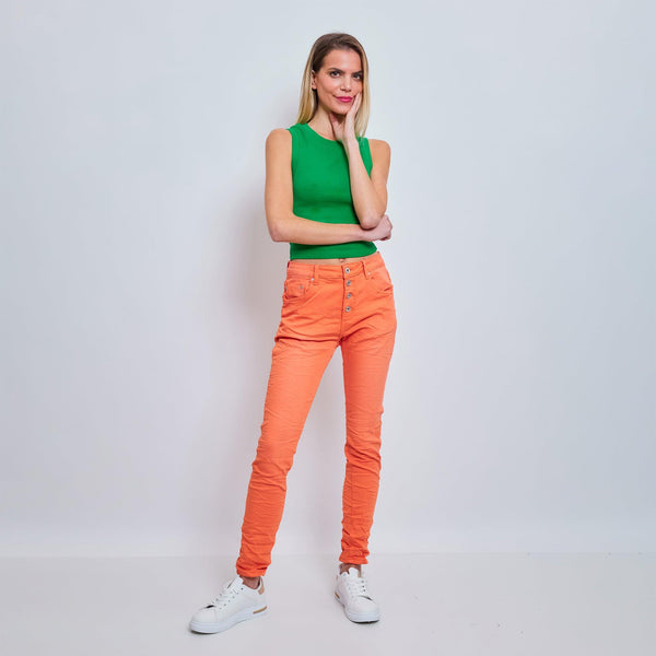 Color:Orange ,Classique Boyfriend Stretch en Joggjeans - Pantalon couleur femme - Place du jour