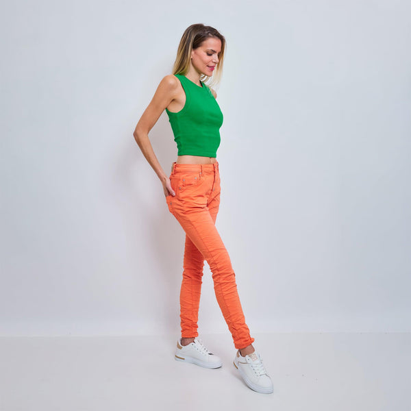 Color:Orange ,Classique Boyfriend Stretch en Joggjeans - Pantalon couleur femme - Place du jour