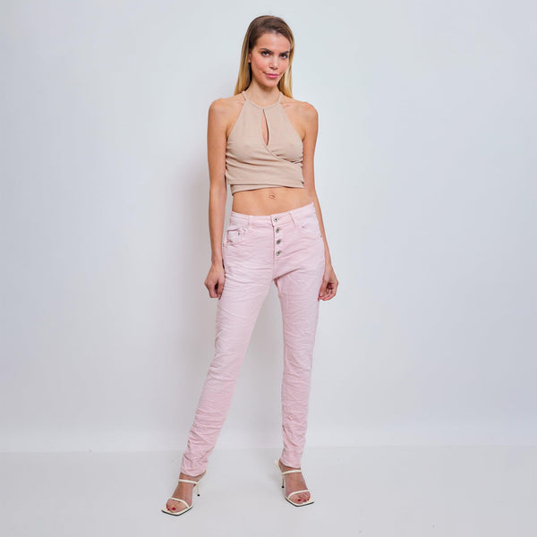 Color:Pink ,Classique Boyfriend Stretch en Joggjeans - Pantalon couleur femme - Place du jour