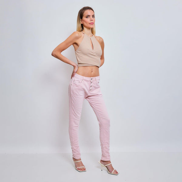 Color:Pink ,Classique Boyfriend Stretch en Joggjeans - Pantalon couleur femme - Place du jour