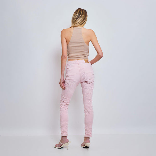 Color:Pink ,Classique Boyfriend Stretch en Joggjeans - Pantalon couleur femme - Place du jour