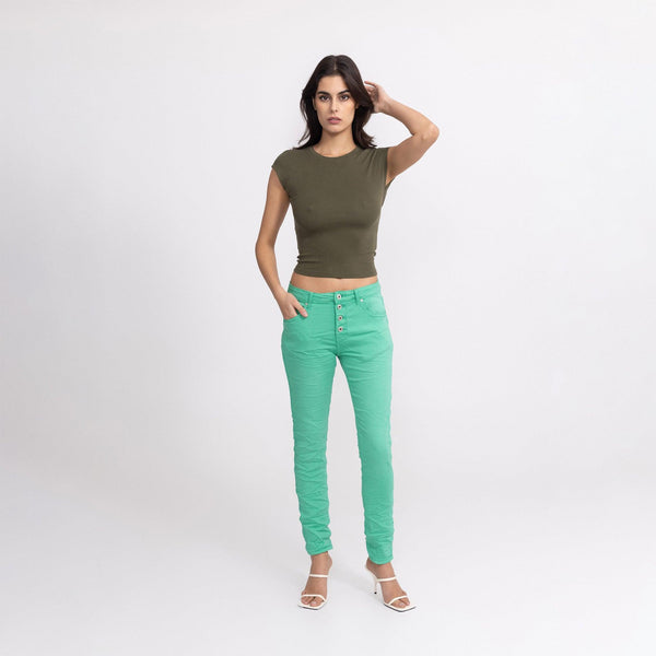 Color:Vert clair ,Classique Boyfriend Stretch en Joggjeans - Pantalon couleur femme - Place du jour