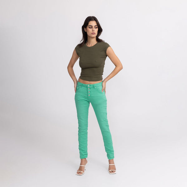 Color:Vert clair ,Classique Boyfriend Stretch en Joggjeans - Pantalon couleur femme - Place du jour