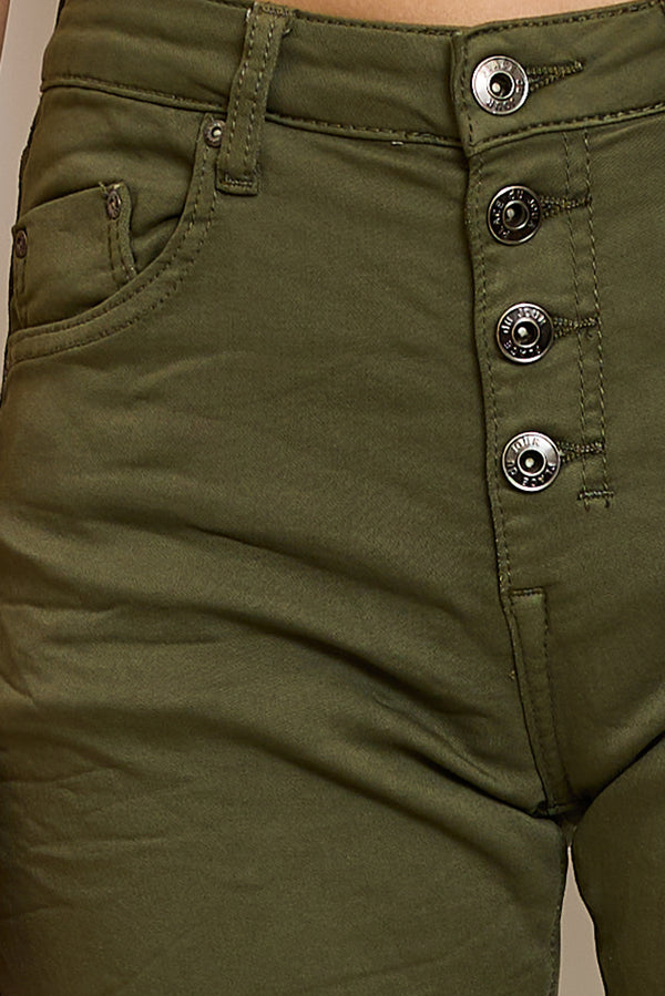 Color:Kaki fonce ,Classique Boyfriend Stretch en Joggjeans - Pantalon couleur femme - Place du jour