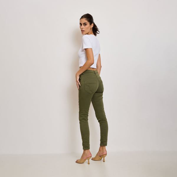 Color:Kaki fonce ,Classique Boyfriend Stretch en Joggjeans - Pantalon couleur femme - Place du jour
