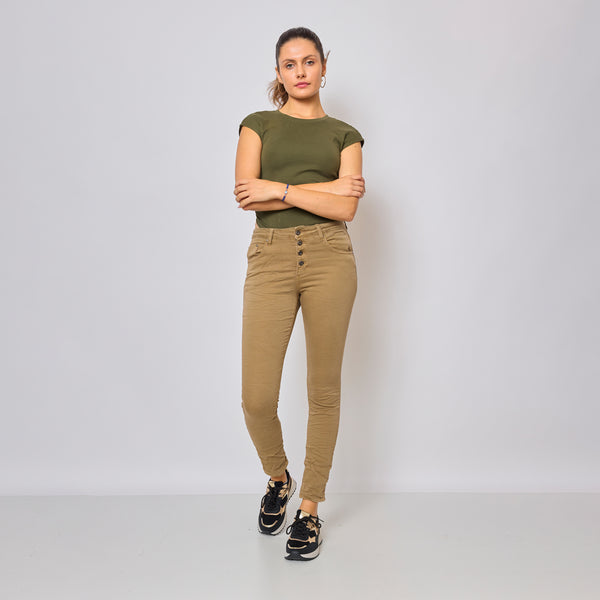 Color:Camel fonce ,Classique Boyfriend Stretch en Joggjeans - Pantalon couleur femme - Place du jour