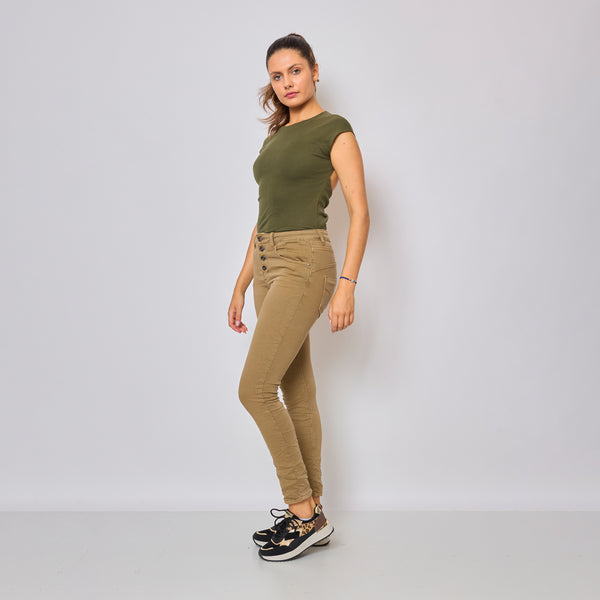 Color:Camel fonce ,Classique Boyfriend Stretch en Joggjeans - Pantalon couleur femme - Place du jour