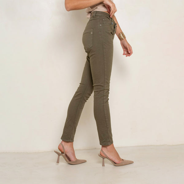 Color:Kaki fonce,Pantalon Bella couleurs boyfriend - Pantalon femme - Place du jour