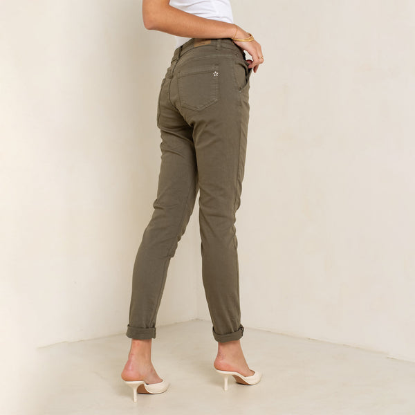 Color:Kaki fonce,Boyfriend Numéro 68 Revers Dorés - Pantalon Couleurs Femme - Place du jour