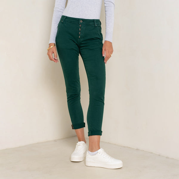 Color:Vert fonce,Boyfriend Numéro 68 Revers Dorés - Pantalon Couleurs Femme - Place du jour