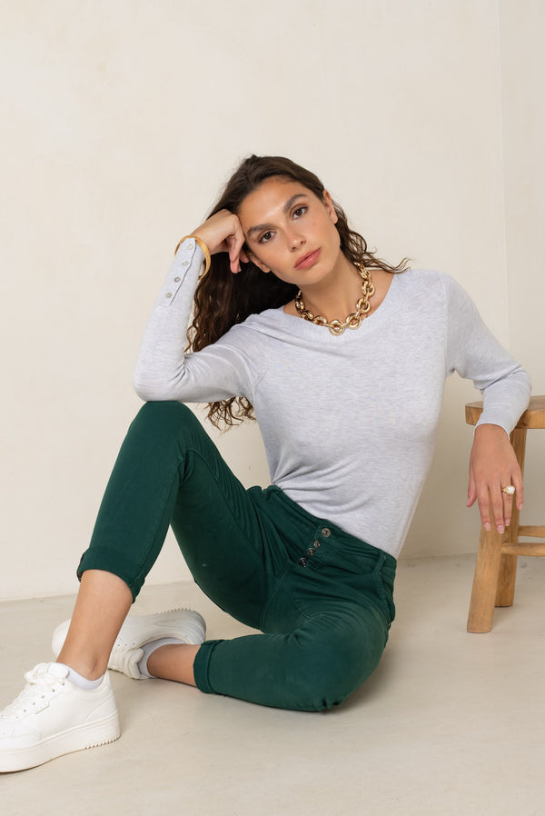 Color:Vert fonce,Boyfriend Numéro 68 Revers Dorés - Pantalon Couleurs Femme - Place du jour