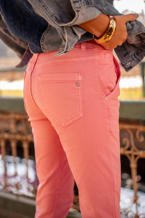 Color:Rose,Boyfriend avec Revers Blanc - Pantalon Couleurs Femme - Place du jour