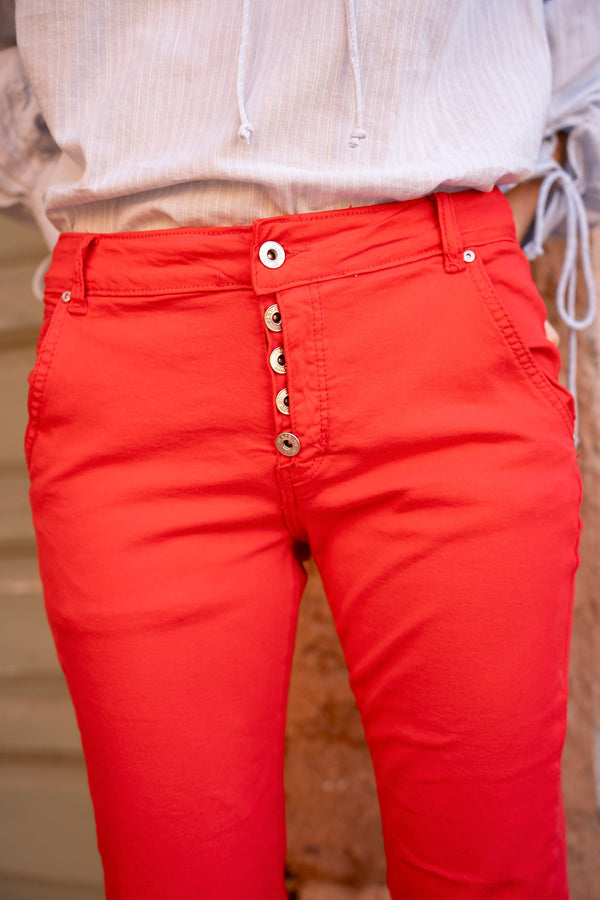 Color:Rouge,Boyfriend avec Revers Blanc - Pantalon Couleurs Femme - Place du jour