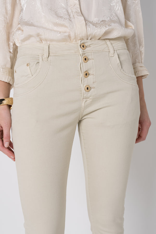 Color:Beige ,Boyfriend Taille Haute à Boutons - Jean femme - Place du jour