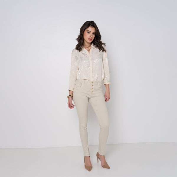 Color:Beige ,Boyfriend Taille Haute à Boutons - Jean femme - Place du jour