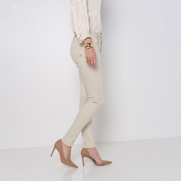 Color:Beige ,Boyfriend Taille Haute à Boutons - Jean femme - Place du jour
