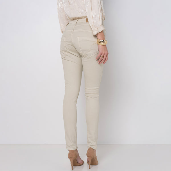 Color:Beige ,Boyfriend Taille Haute à Boutons - Jean femme - Place du jour