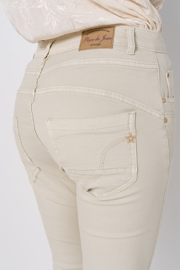 Color:Beige ,Boyfriend Taille Haute à Boutons - Jean femme - Place du jour