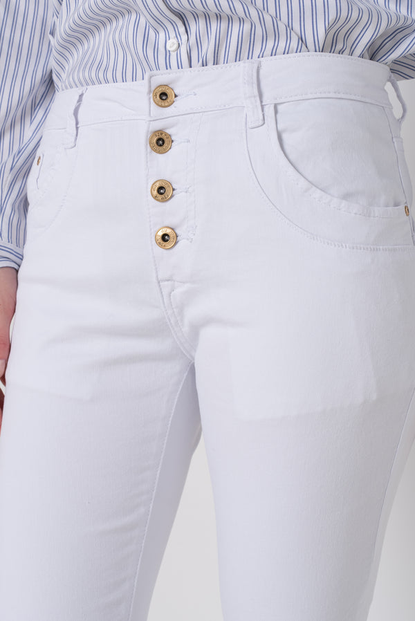 Color:Blanc ,Boyfriend Taille Haute à Boutons - Jean femme - Place du jour