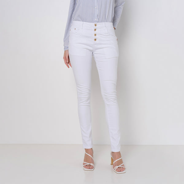 Color:Blanc ,Boyfriend Taille Haute à Boutons - Jean femme - Place du jour